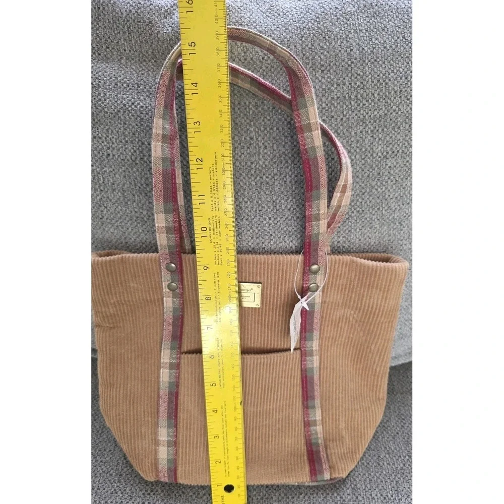 Longaberger Homestead Tan Corduroy‎ Red Plaid Handle Handbag Purse